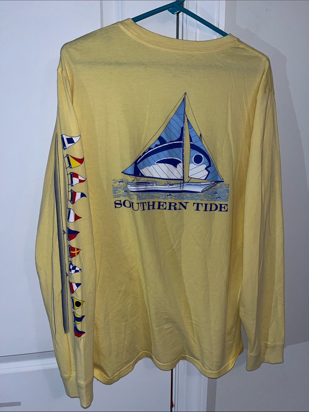 Southern Tide LS Sailing Sailboat Flags Boat Pocket Shirt Southern Tide yellow